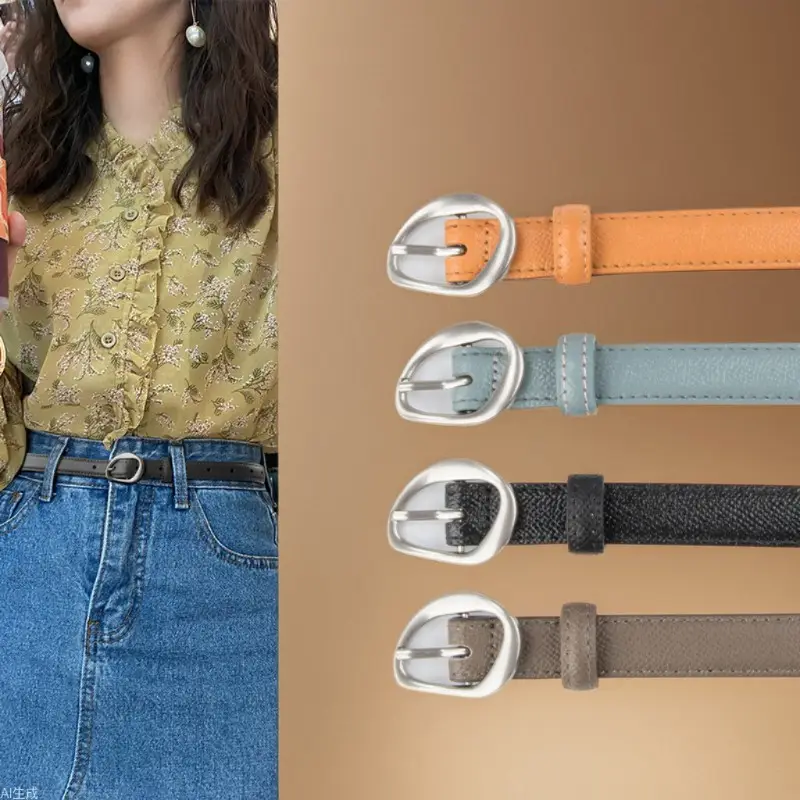 Women's Light Blue Genuine Leather Belt with Silver Buckle - Image 9