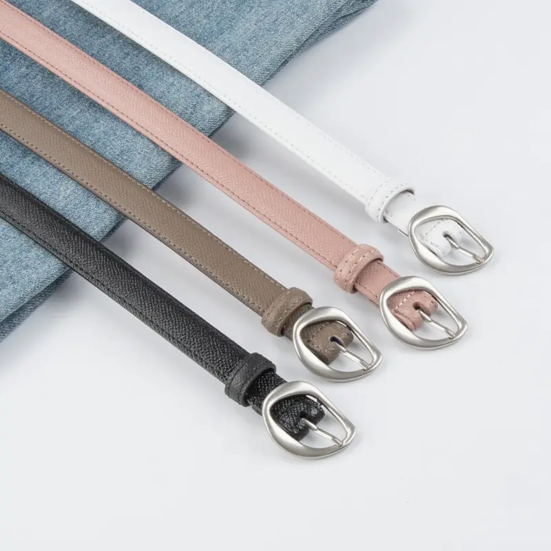 Women's Light Blue Genuine Leather Belt with Silver Buckle - Image 10