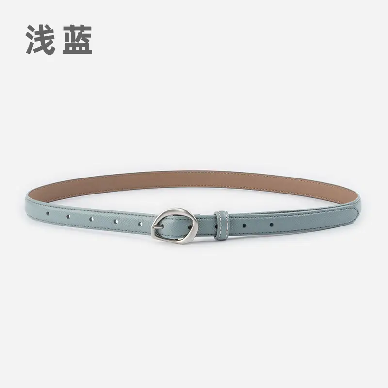 Women's Light Blue Genuine Leather Belt with Silver Buckle - Image 7