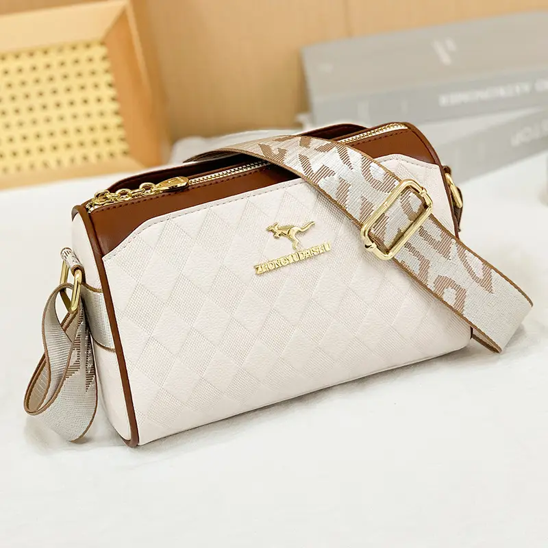 Cross-Border Quilted Leather Shoulder Bag Black Brown - Image 4