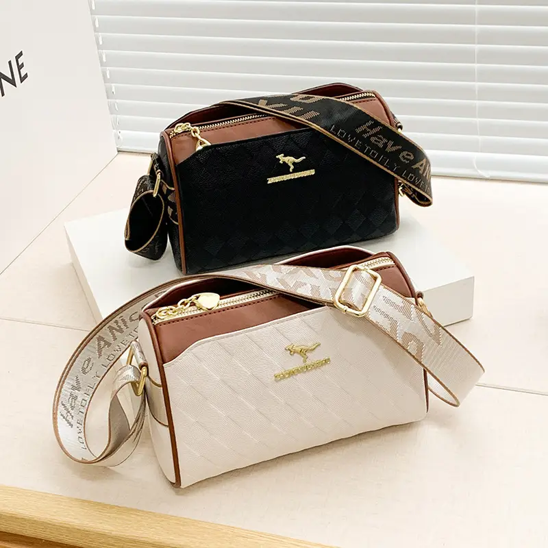 Cross-Border Quilted Leather Shoulder Bag Black Brown - Image 5