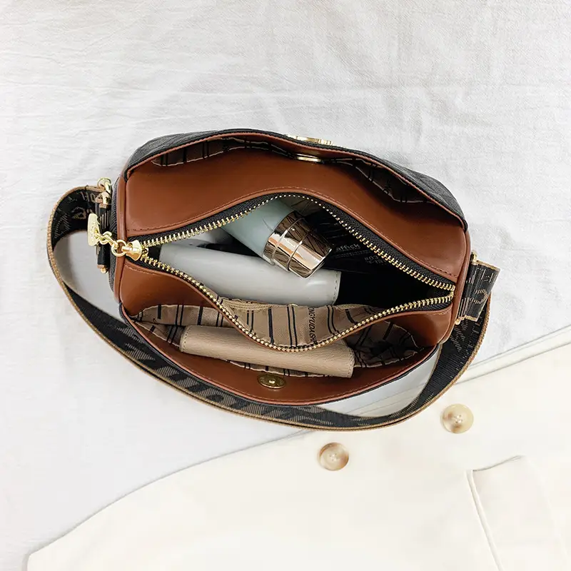 Cross-Border Quilted Leather Shoulder Bag Black Brown - Image 6