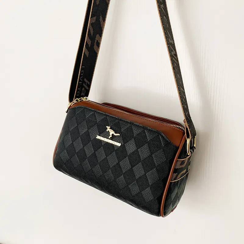 Cross-Border Quilted Leather Shoulder Bag Black Brown - Image 7