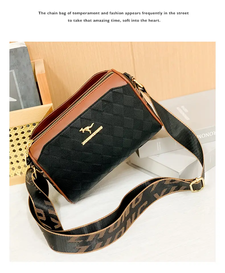 Cross-Border Quilted Leather Shoulder Bag Black Brown — feature 14