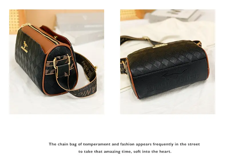 Cross-Border Quilted Leather Shoulder Bag Black Brown — feature 15