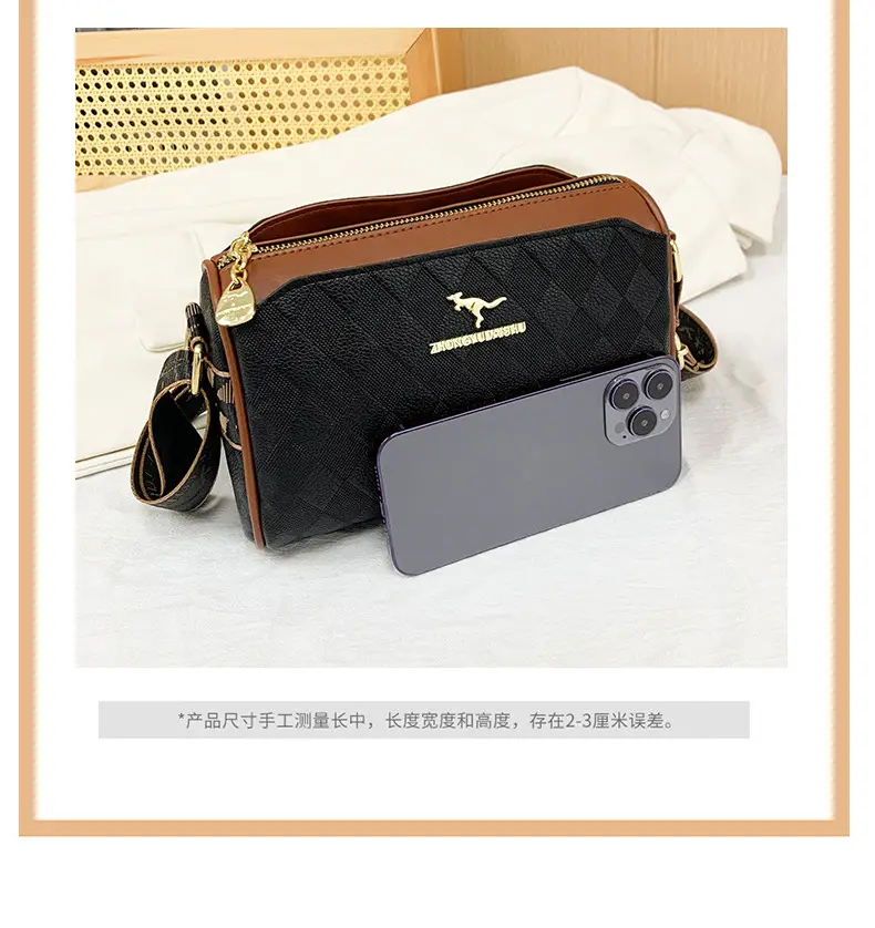 Cross-Border Quilted Leather Shoulder Bag Black Brown — feature 9