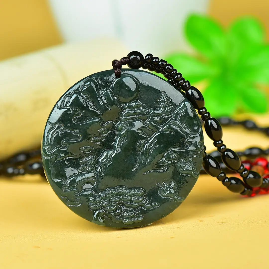 Hetian Jade Pendant "Landscape Family" Necklace White - Image 3