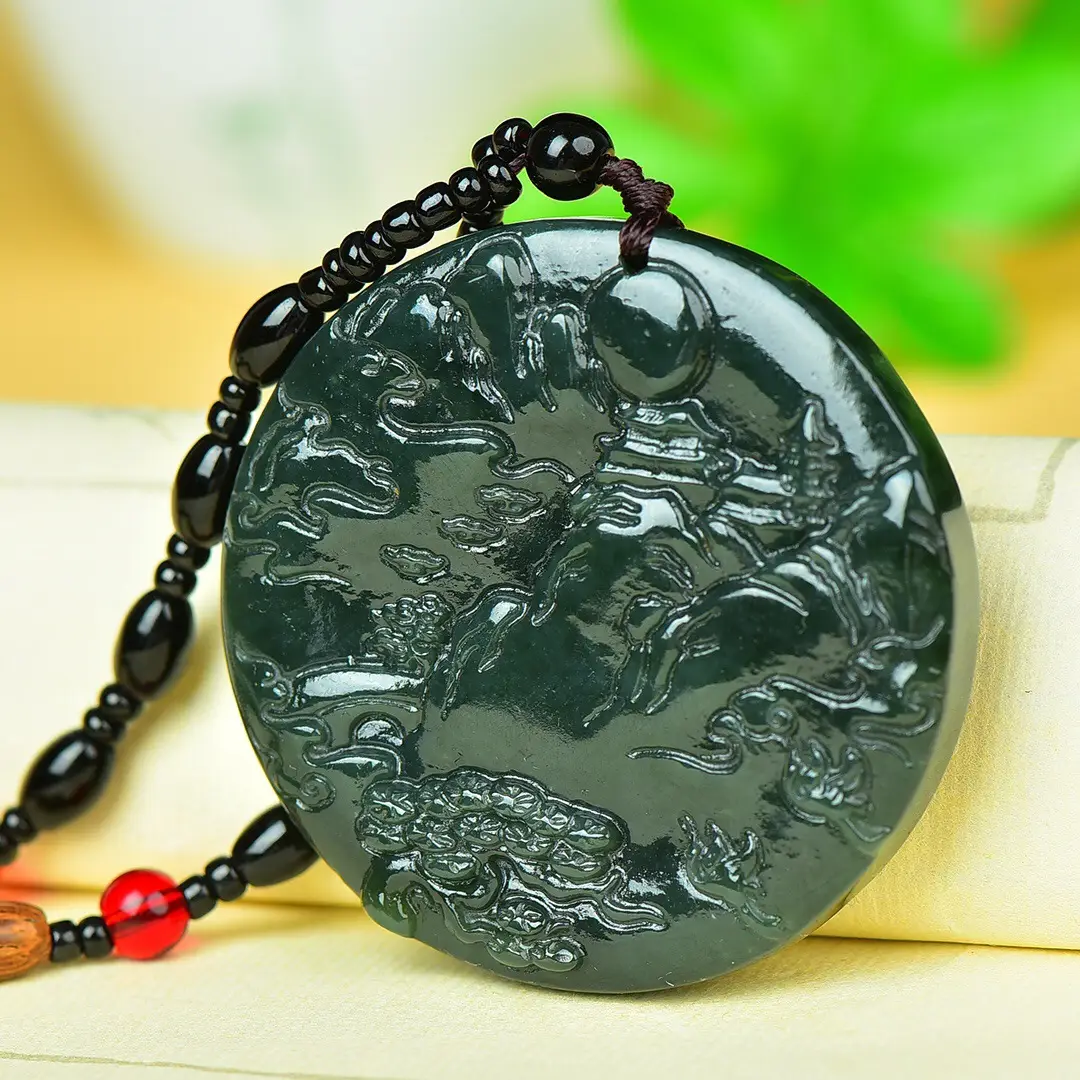 Hetian Jade Pendant "Landscape Family" Necklace White — feature 6