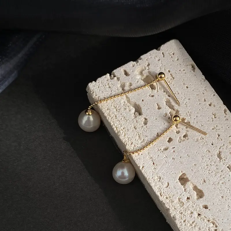 S925 Gold Pearl Earrings for Women 8mm Near Round - Image 4