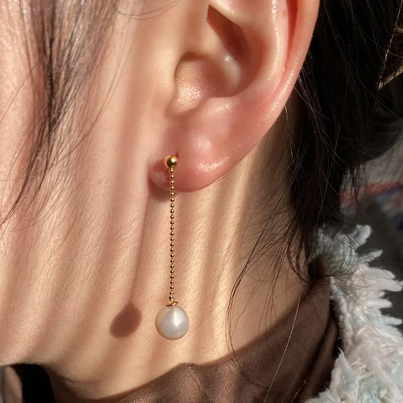 S925 Gold Pearl Earrings for Women 8mm Near Round - Image 5