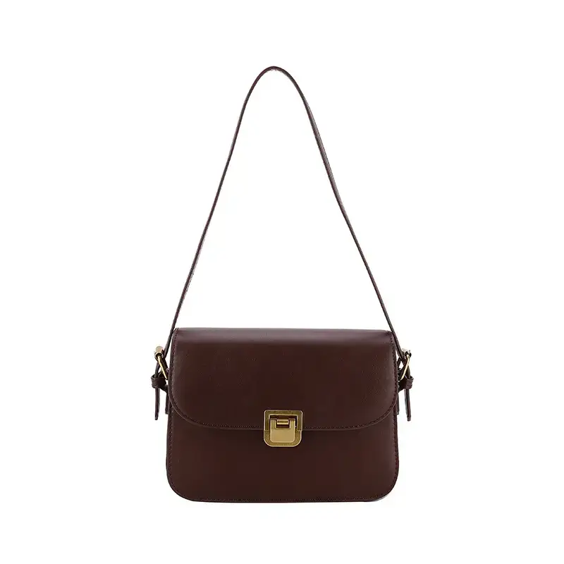 Black Leather Shoulder Bag with Gold Clasp 2023 - Image 9