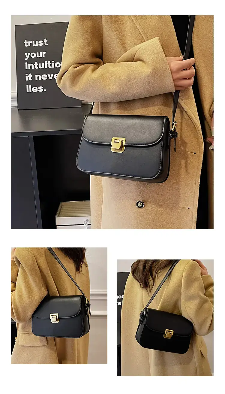 Black Leather Shoulder Bag with Gold Clasp 2023 — feature 16