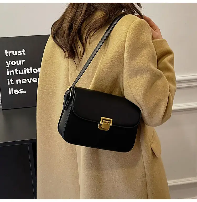 Black Leather Shoulder Bag with Gold Clasp 2023 — feature 38