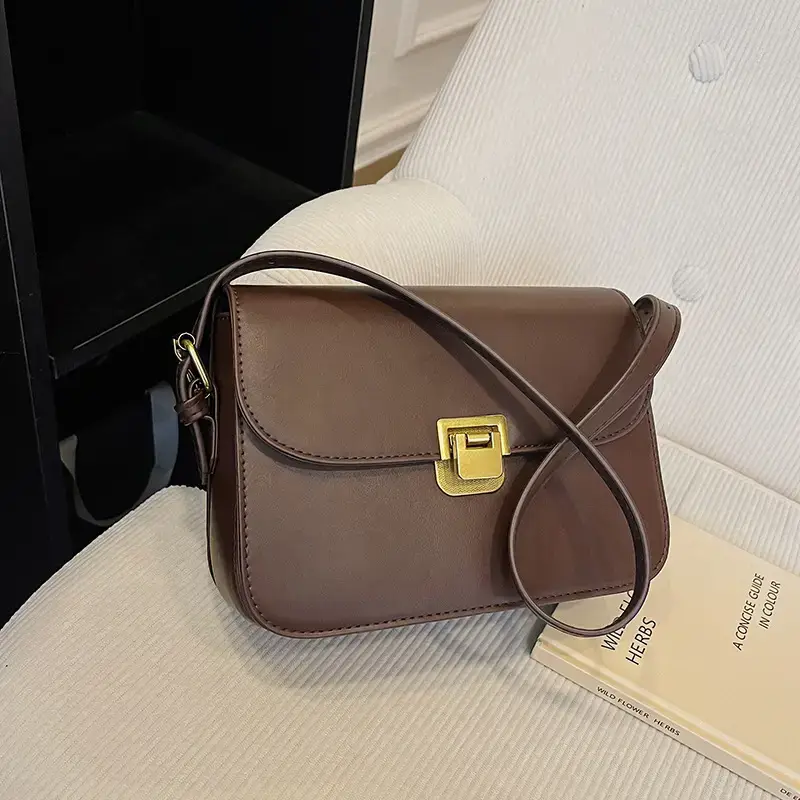Black Leather Shoulder Bag with Gold Clasp 2023 - Image 2
