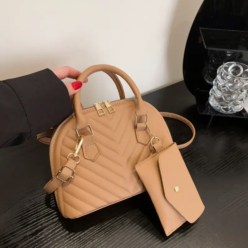 Beige Women's Shoulder Messenger Bag with Gold Hardware - Image 6