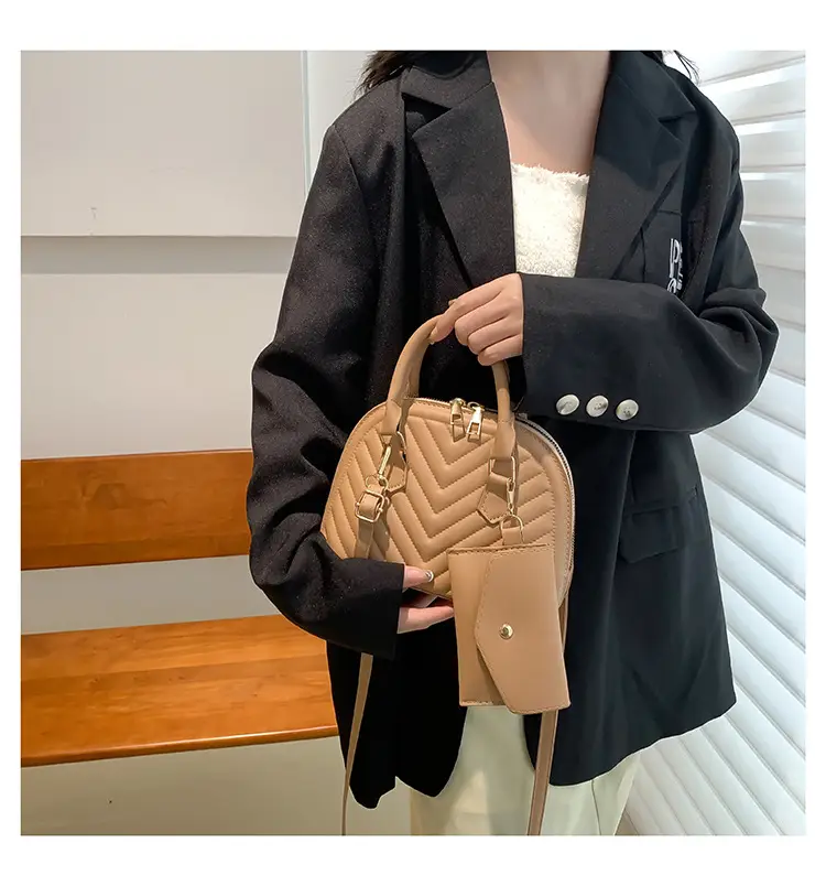 Beige Women's Shoulder Messenger Bag with Gold Hardware — feature 12