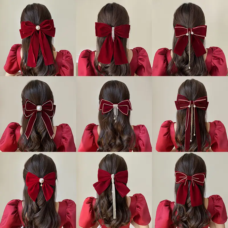 Red Tassel Bow Hair Clip for Bridal Wedding Engagement - Image 21