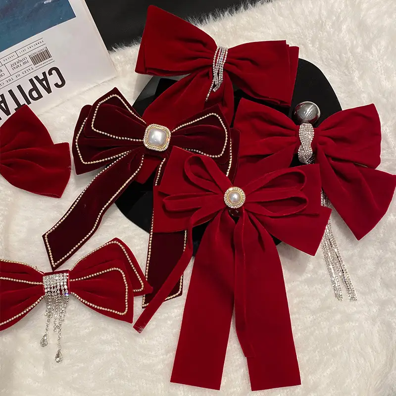 Red Tassel Bow Hair Clip for Bridal Wedding Engagement - Image 22