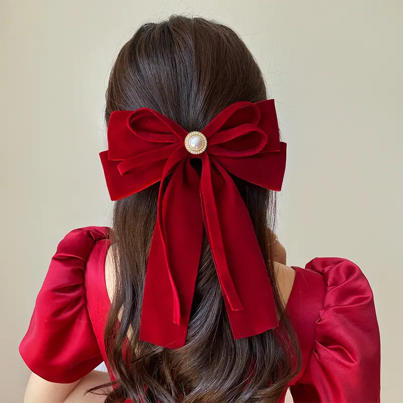 Red Tassel Bow Hair Clip for Bridal Wedding Engagement - Image 23