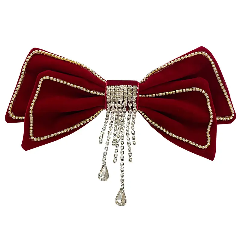 Red Tassel Bow Hair Clip for Bridal Wedding Engagement - Image 24