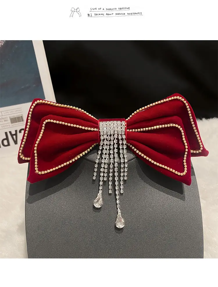 Red Tassel Bow Hair Clip for Bridal Wedding Engagement — feature 12