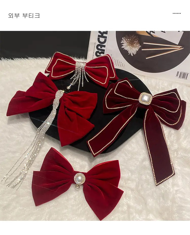 Red Tassel Bow Hair Clip for Bridal Wedding Engagement — feature 2