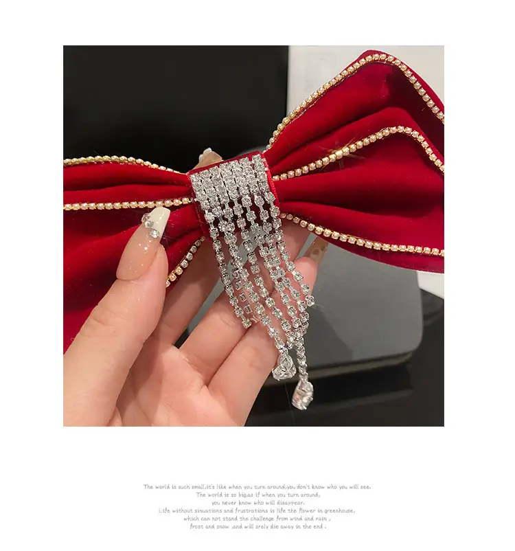 Red Tassel Bow Hair Clip for Bridal Wedding Engagement — feature 4