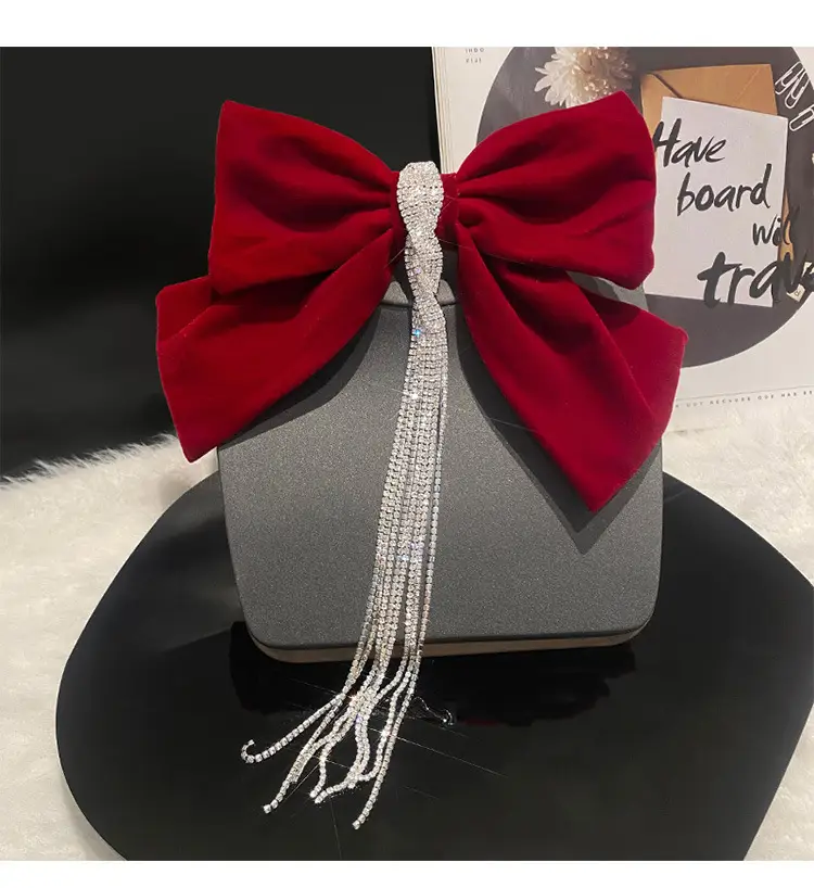 Red Tassel Bow Hair Clip for Bridal Wedding Engagement — feature 5