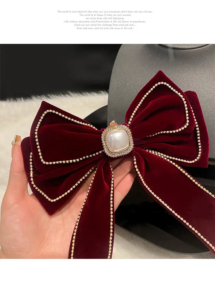 Red Tassel Bow Hair Clip for Bridal Wedding Engagement — feature 7