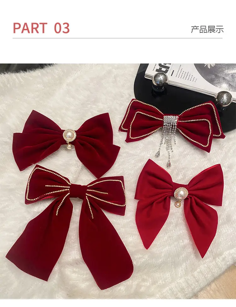 Red Tassel Bow Hair Clip for Bridal Wedding Engagement — feature 8