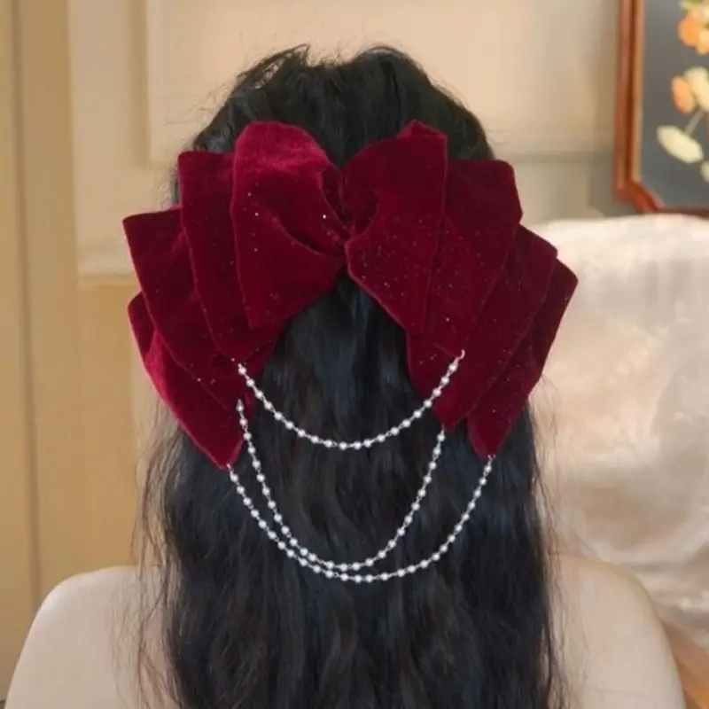 Red Tassel Bow Hair Clip for Bridal Wedding Engagement - Image 6