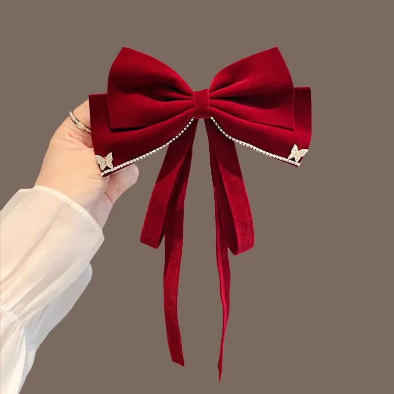Red Tassel Bow Hair Clip for Bridal Wedding Engagement - Image 8