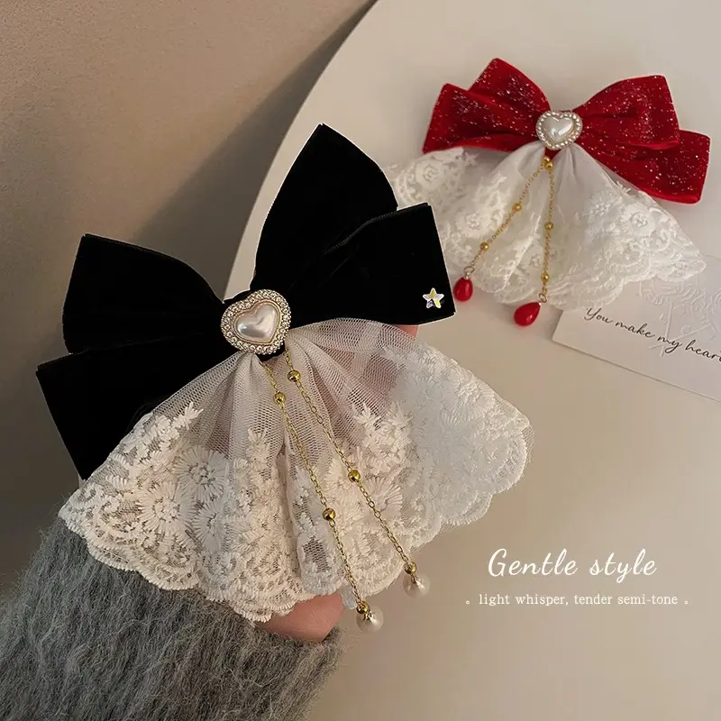 Red Tassel Bow Hair Clip for Bridal Wedding Engagement - Image 12
