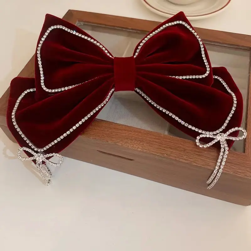Red Tassel Bow Hair Clip for Bridal Wedding Engagement - Image 2