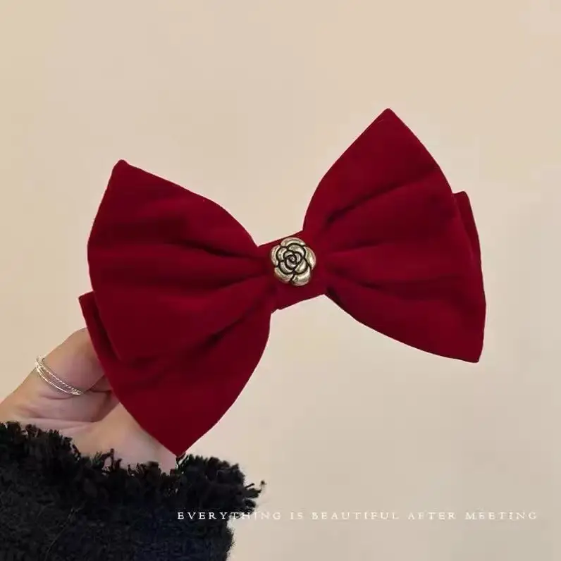 Red Tassel Bow Hair Clip for Bridal Wedding Engagement - Image 3