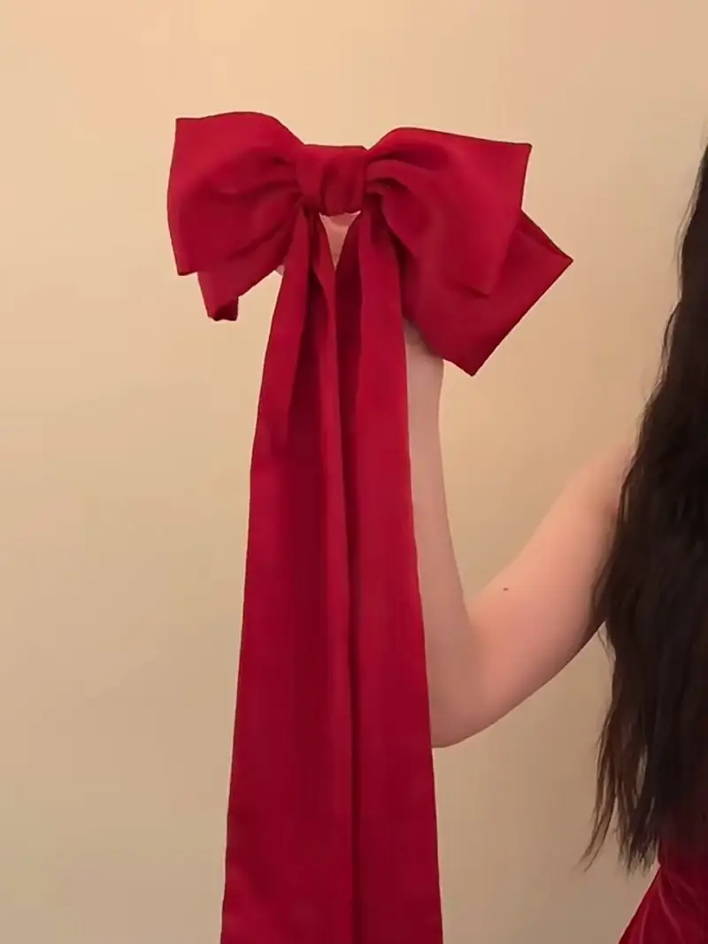 Red Tassel Bow Hair Clip for Bridal Wedding Engagement - Image 4