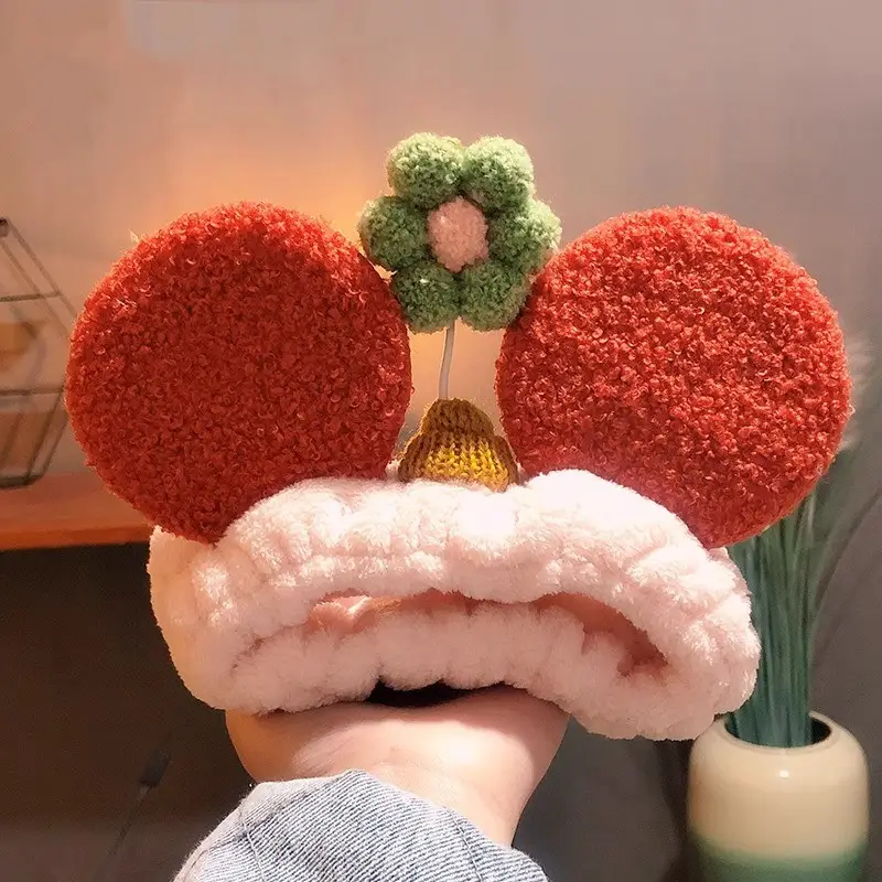 Mickey Ears Hair Wash Band Red White Female