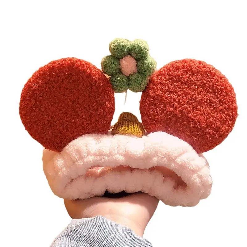 Mickey Ears Hair Wash Band Red White Female
