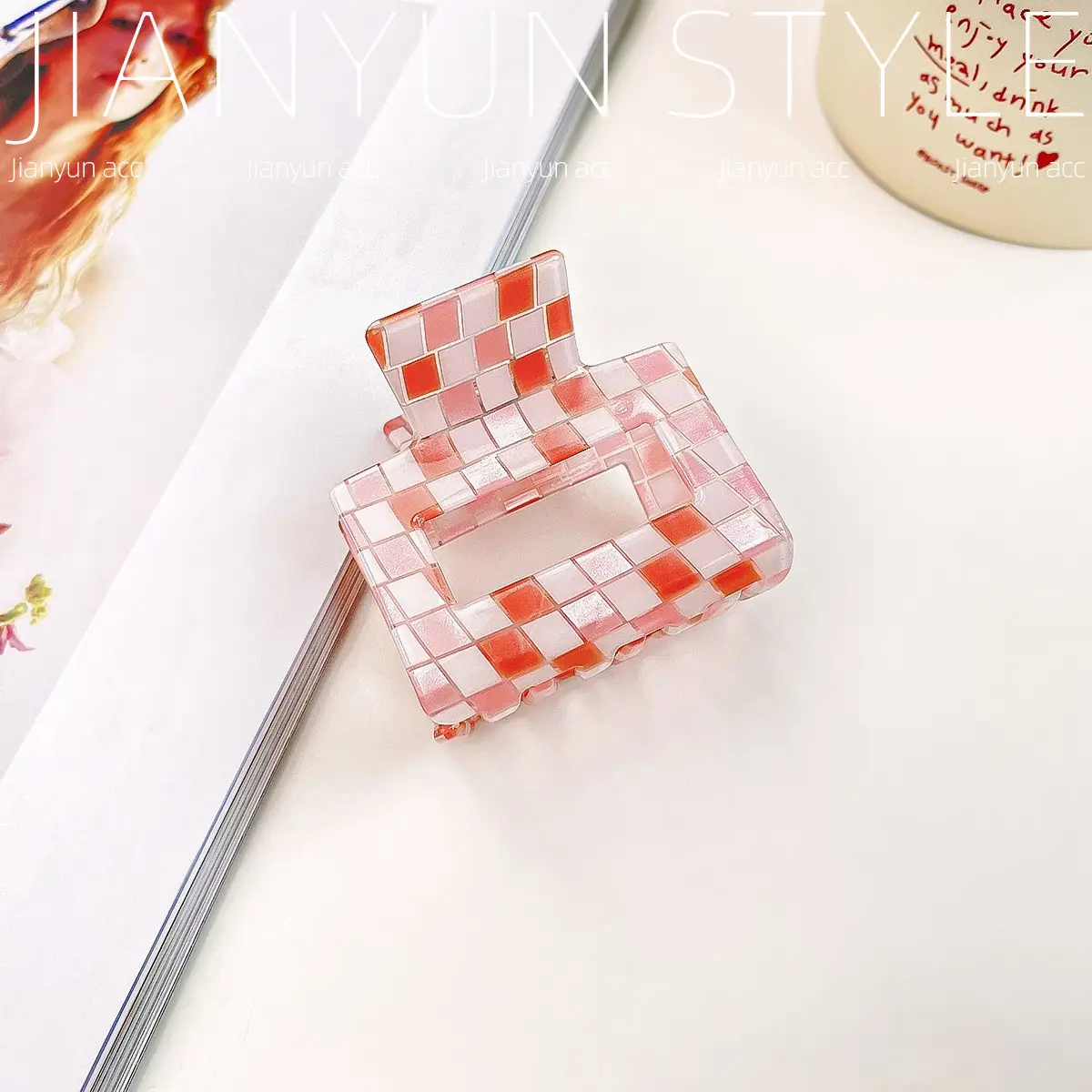Rainbow Checkerboard Hair Clip for Women