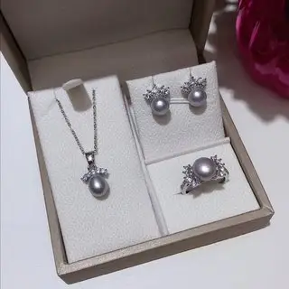 Freshwater Pearl 3-Piece Jewelry Set Silver - Image 8
