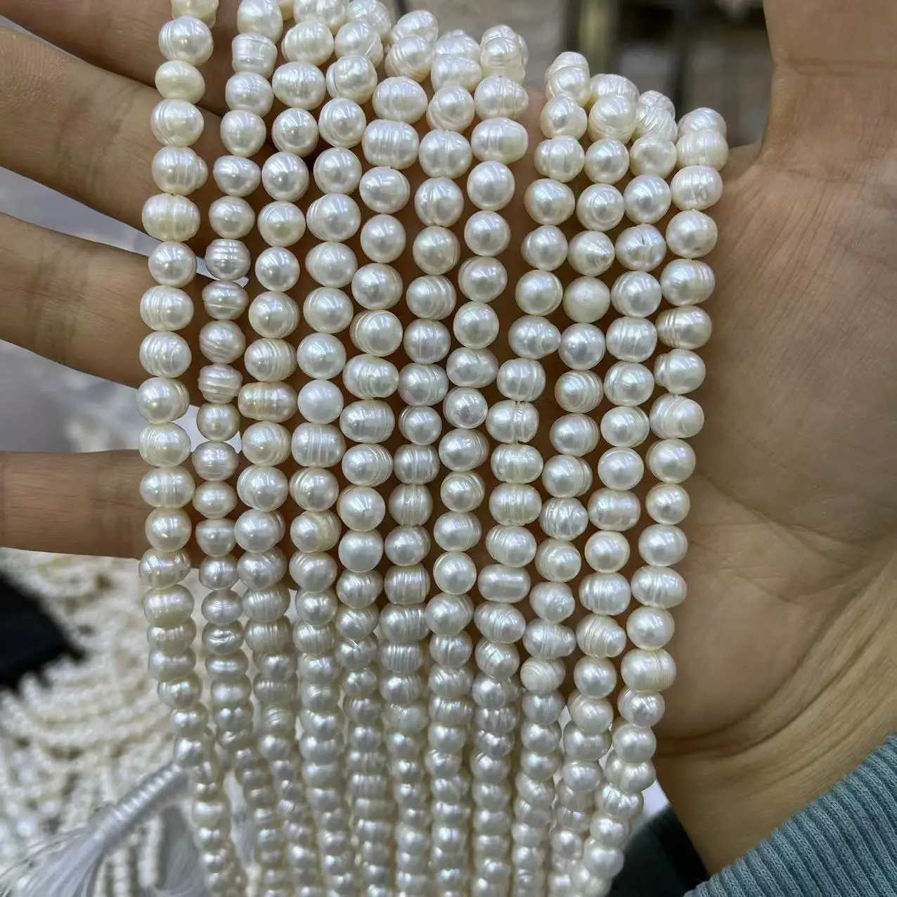 Natural Freshwater Pearl Punch 6-7mm Semi-Finished Thread - Image 4