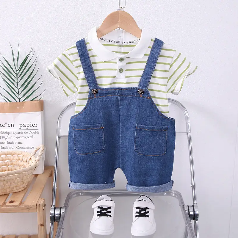 Boys Denim Shorts Striped T-Shirt Summer Suit
