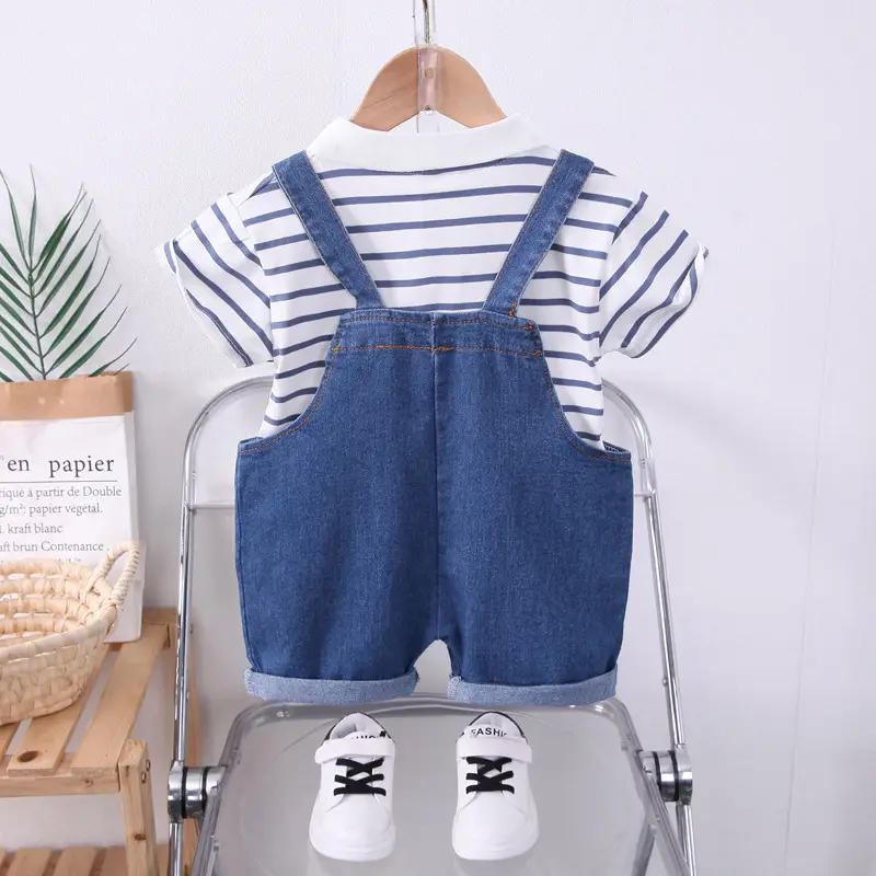 Boys Denim Shorts Striped T-Shirt Summer Suit