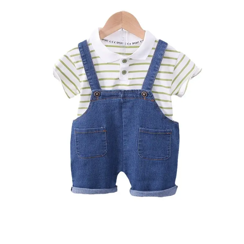 Boys Denim Shorts Striped T-Shirt Summer Suit