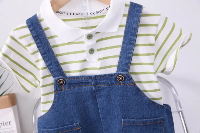Boys Denim Shorts Striped T-Shirt Summer Suit — feature 12