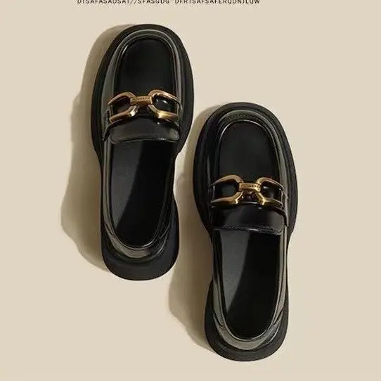 Women's British Style Leather Loafers Black Thick Bottom 2023 - Image 3