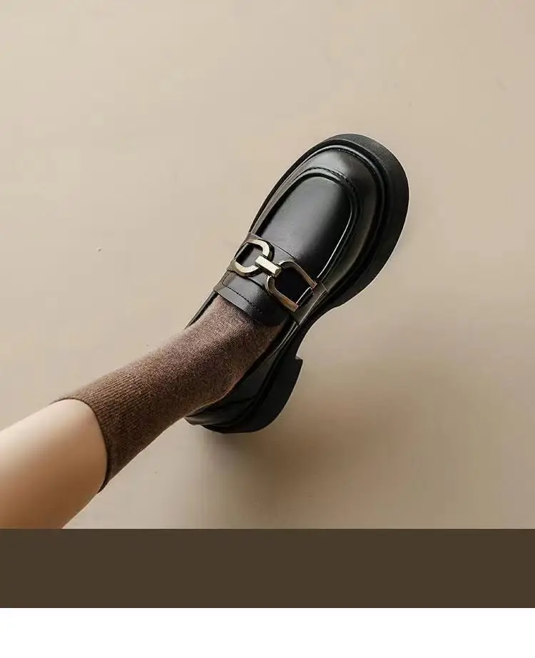 Women's British Style Leather Loafers Black Thick Bottom 2023 — feature 10