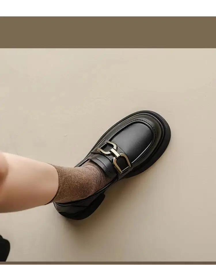 Women's British Style Leather Loafers Black Thick Bottom 2023 — feature 11