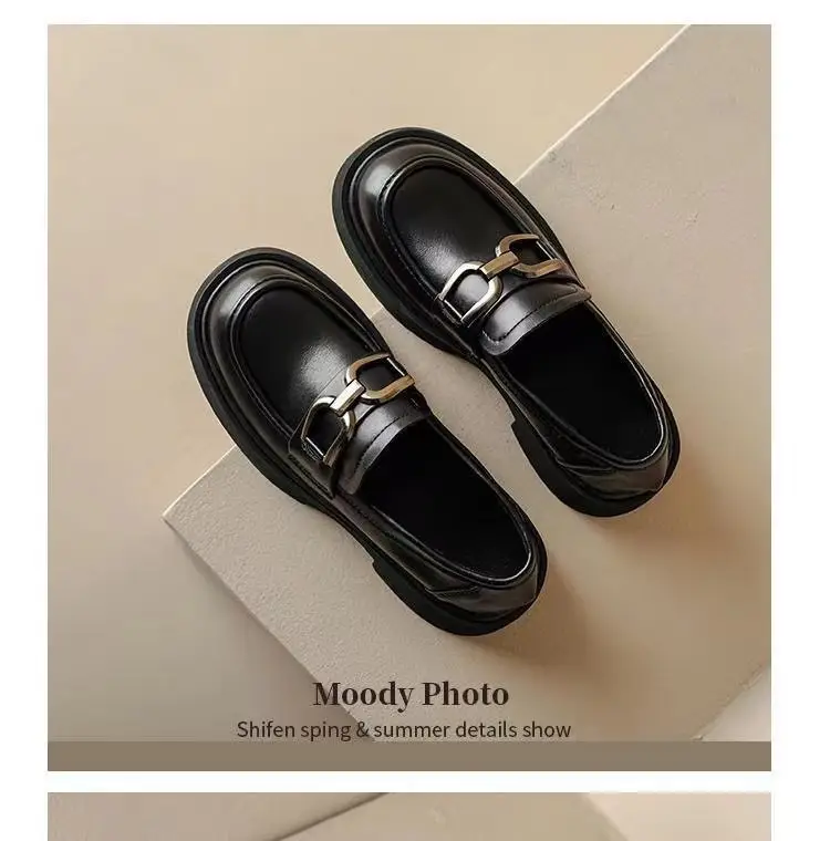 Women's British Style Leather Loafers Black Thick Bottom 2023 — feature 12