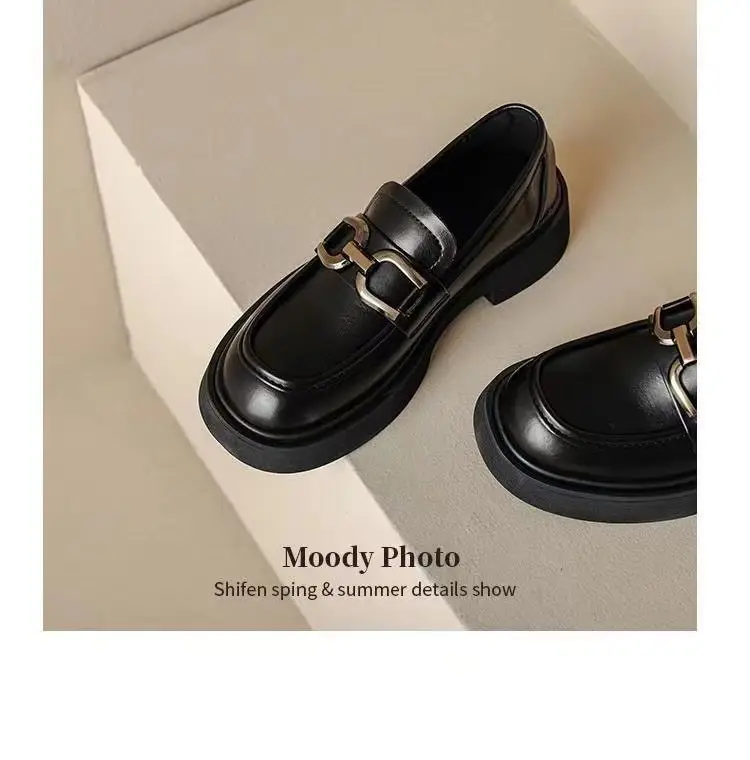 Women's British Style Leather Loafers Black Thick Bottom 2023 — feature 13